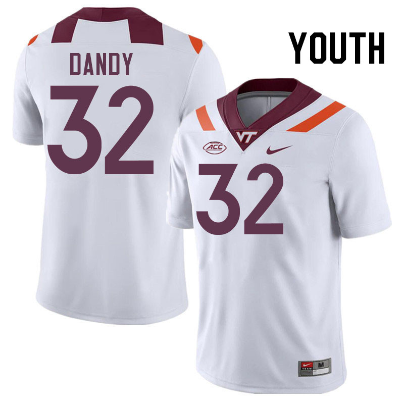 Youth #32 Deric Dandy Virginia Tech Hokies College Football Jerseys Stitched-White